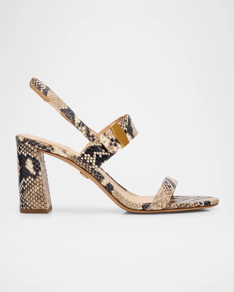75mm Genetta Snake-Embossed Leather Sandals by VERONICA BEARD