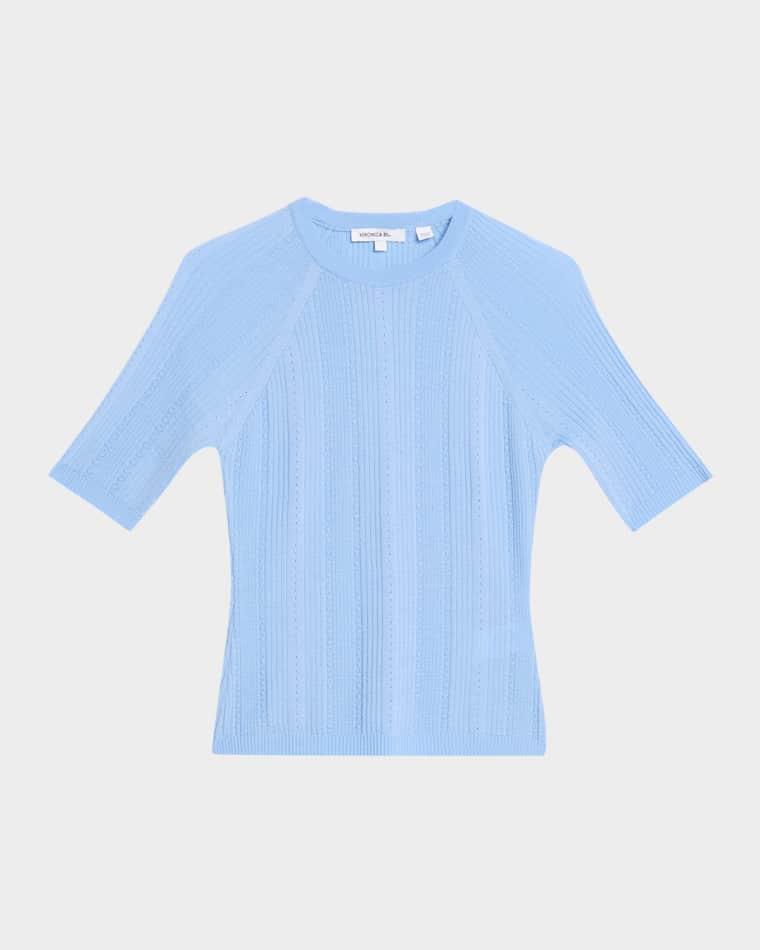 Brielle Short-Sleeve Pointelle Wool Sweater by VERONICA BEARD
