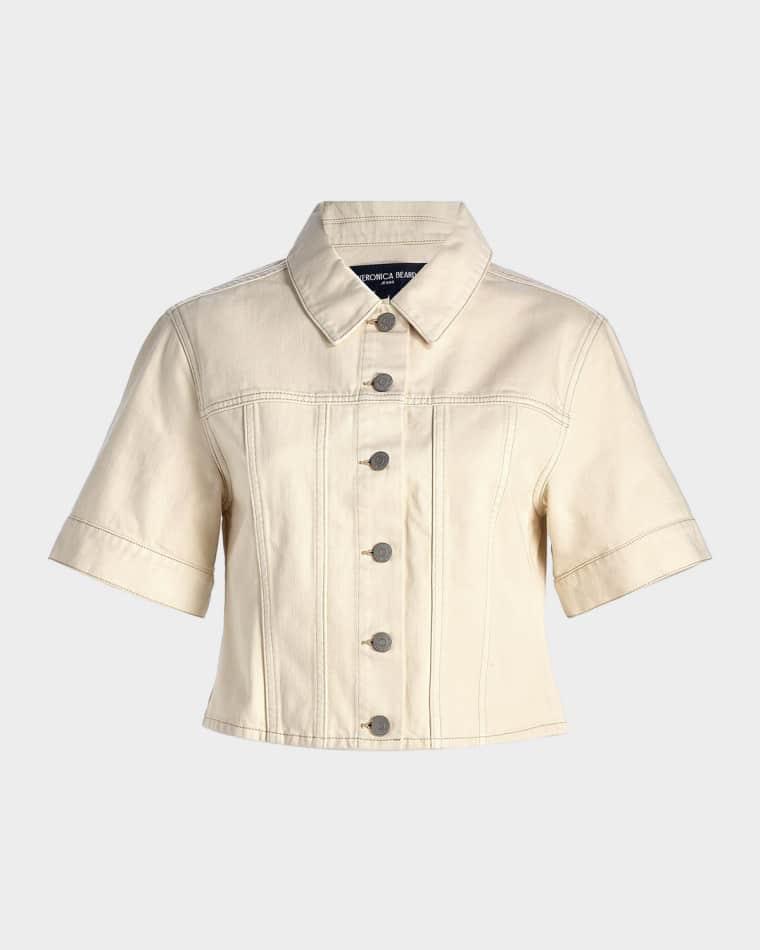 Malcom Short-Sleeve Cropped Denim Jacket by VERONICA BEARD