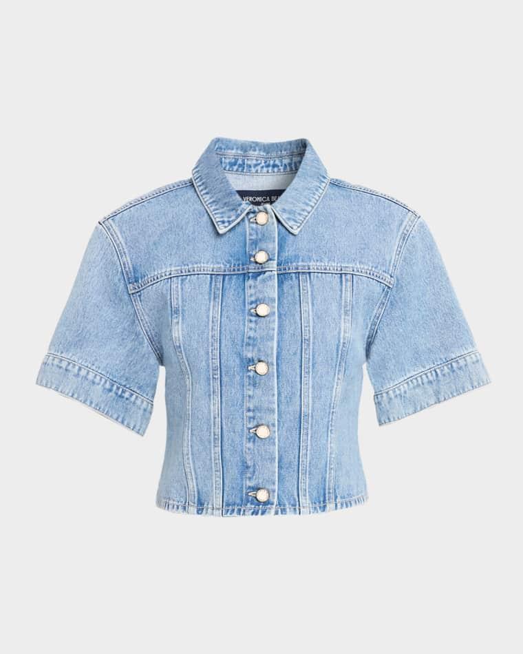 Malcom Short-Sleeve Cropped Denim Jacket by VERONICA BEARD