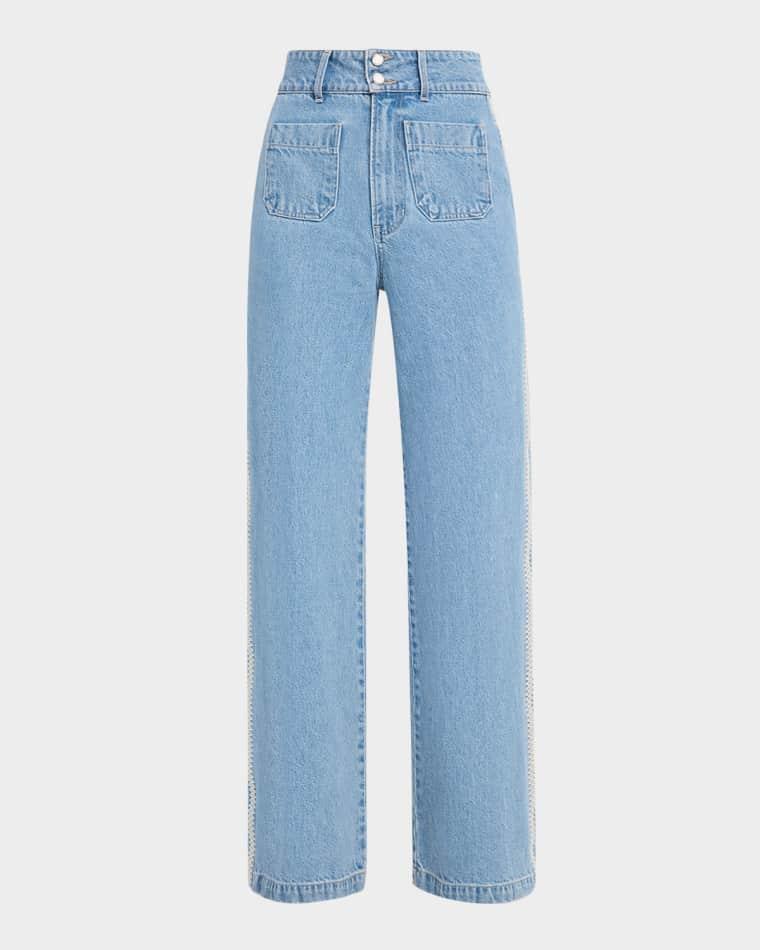 Taylor Embroidered Patch-Pocket Straight-Leg Jeans by VERONICA BEARD
