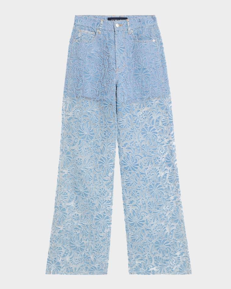 Taylor Sheer Floral Wide-Leg Jeans by VERONICA BEARD