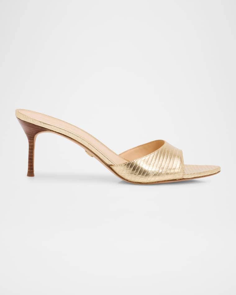 Tia Embossed Metallic Leather Mid-Heel Sandals by VERONICA BEARD