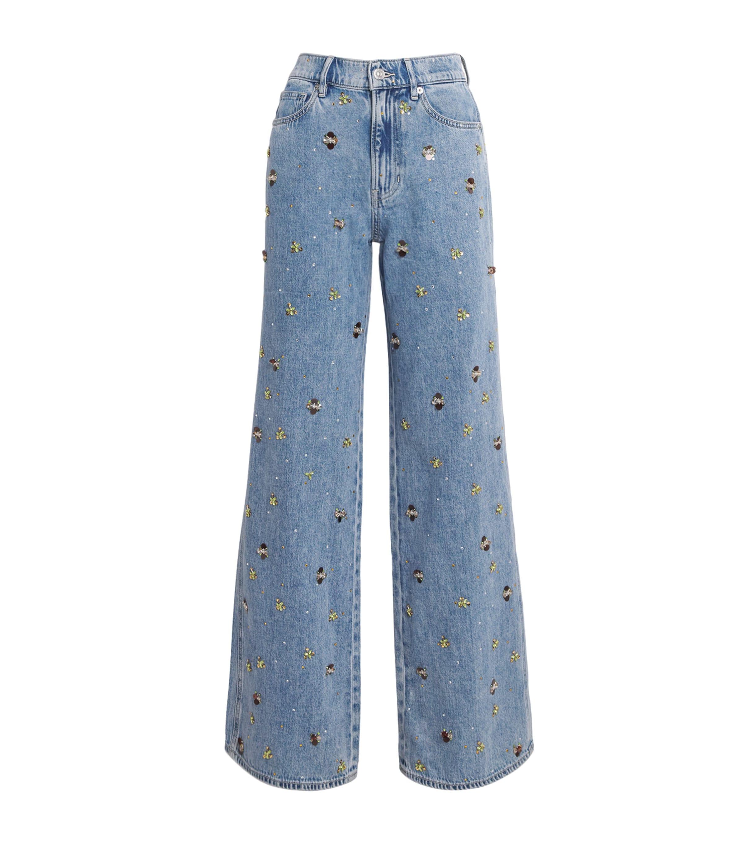 Veronica Beard Embellished Kasey Mid-Rise Wide-Leg Jeans by VERONICA BEARD