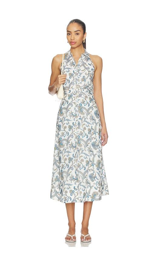 Veronica Beard Mackey Dress With Smocking in White,Blue by VERONICA BEARD