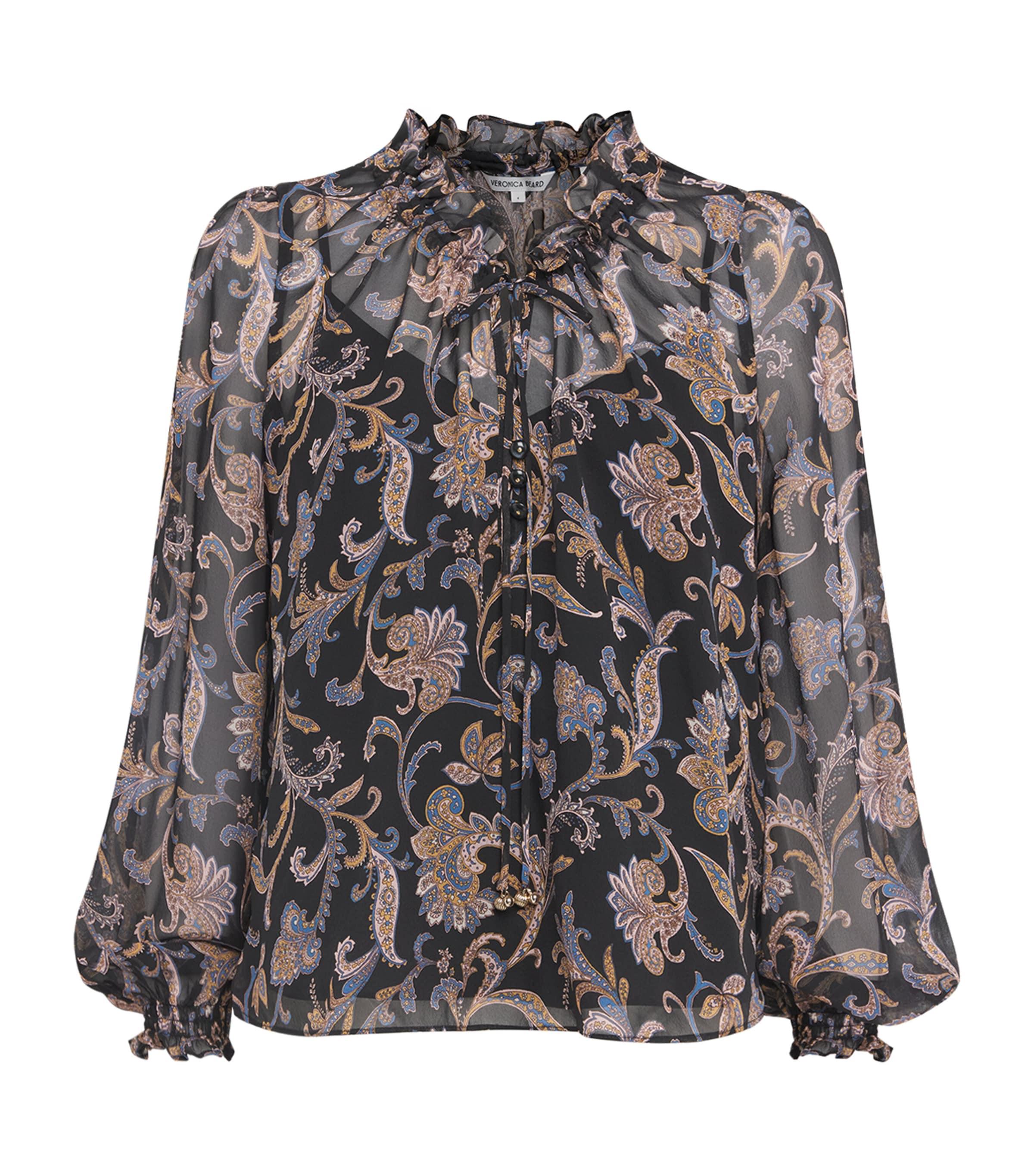 Veronica Beard Stretch-Silk Paisley Hickory Blouse by VERONICA BEARD