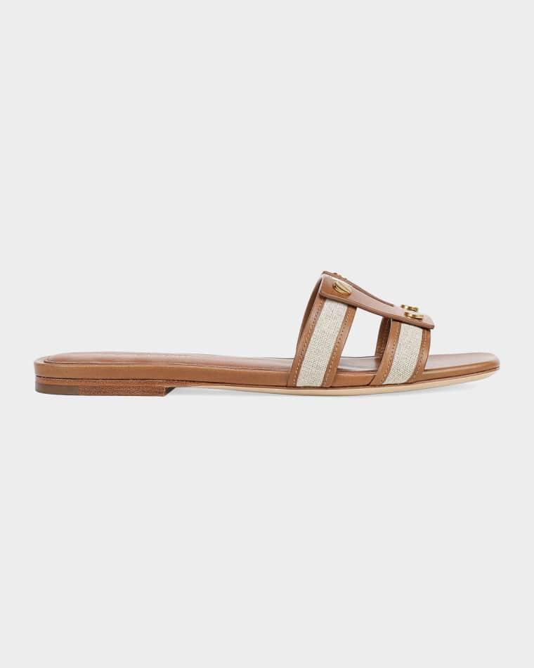 Via Canvas and Leather Flat Slide Sandals by VERONICA BEARD