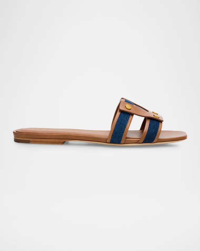 Via Denim & Leather Slides by VERONICA BEARD