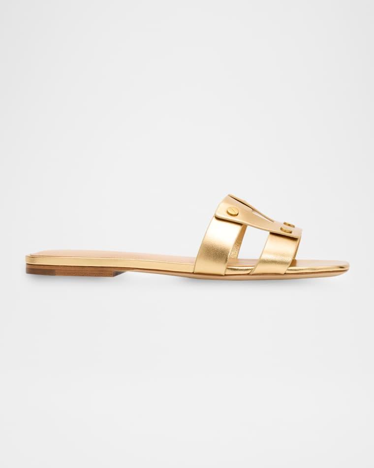 Via Metallic Leather Flat Slide Sandals by VERONICA BEARD