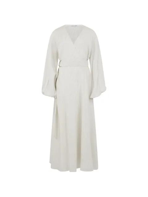 pinstripe wrap midi dress by VERONICA BEARD