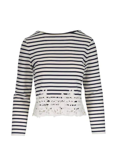 striped-pattern lace-detail T-shirt by VERONICA BEARD