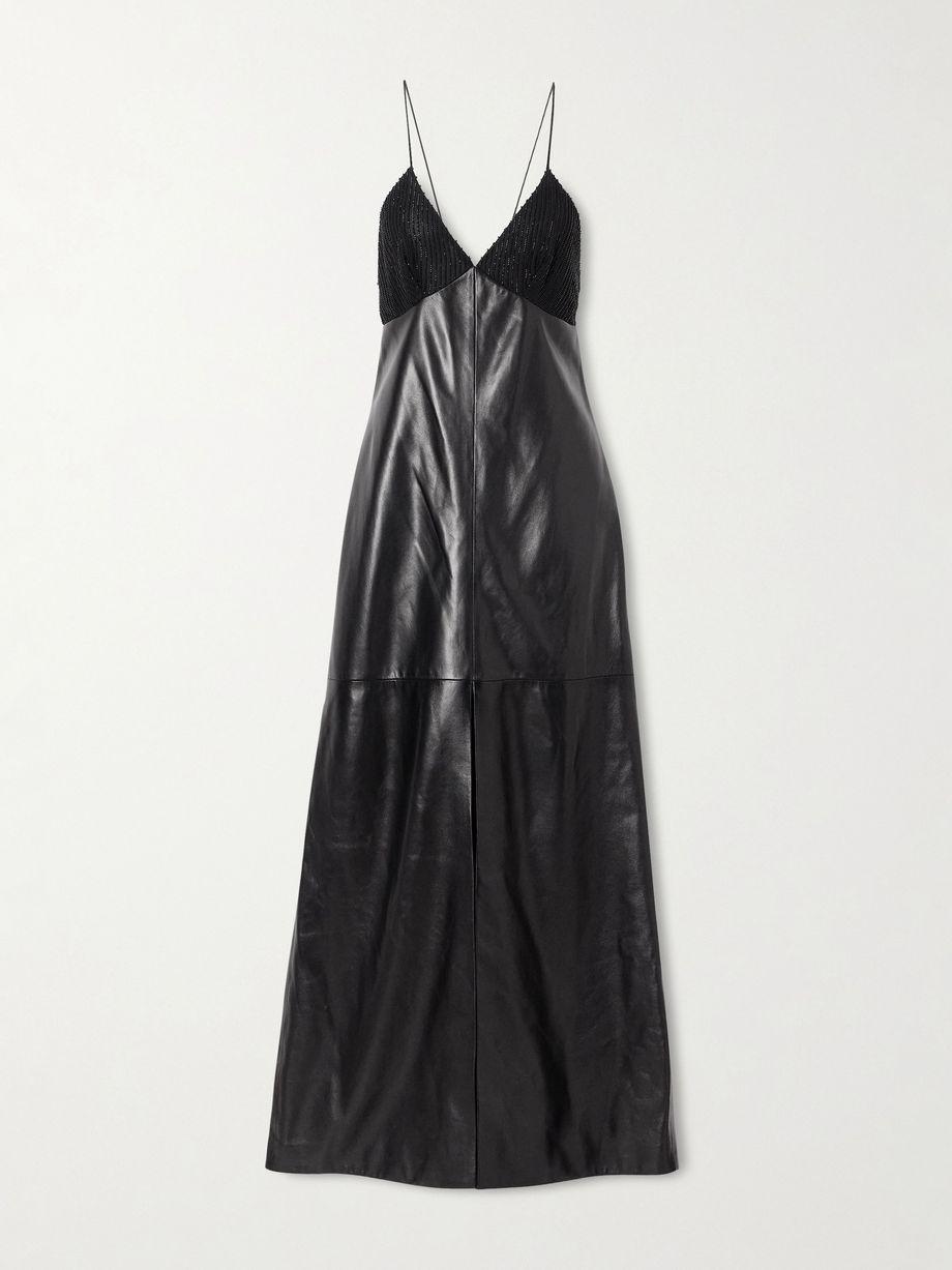 Amelia embellished silk-trimmed leather maxi dress by VERONICA DE PIANTE