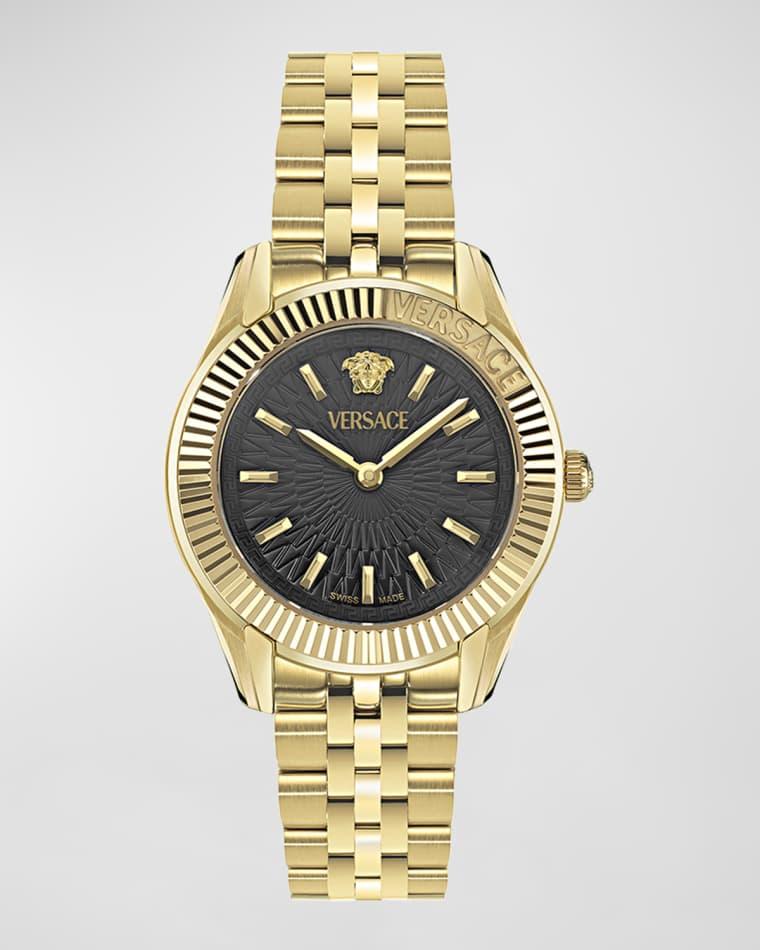 30mm Greca Time Watch with Bracelet Strap, Gold/Black by VERSACE