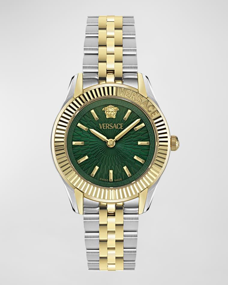 30mm Greca Time Watch with Bracelet Strap, Two Tone/Green by VERSACE