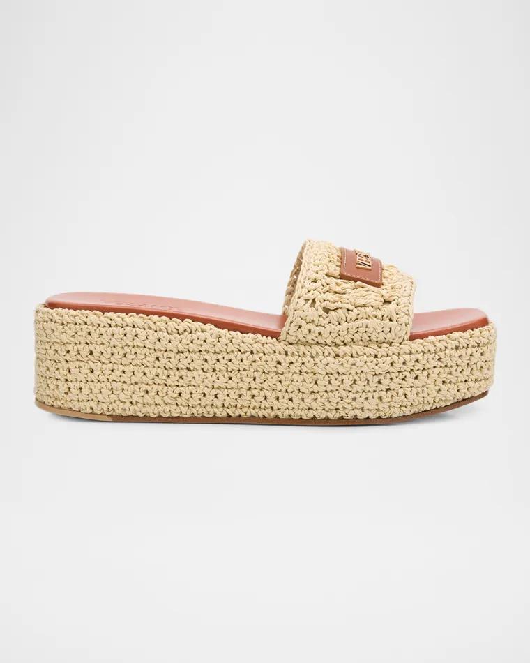 55mm Logo Tag Raffia Platform Sandals by VERSACE