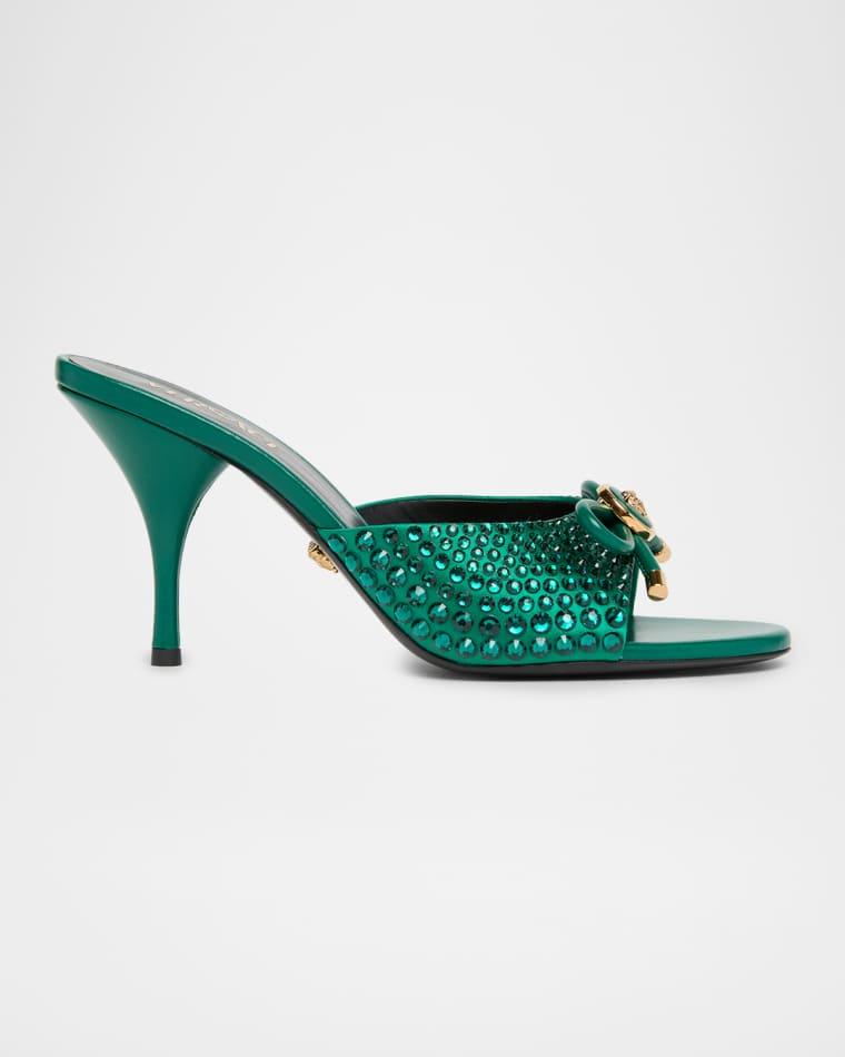 85mm Opera Bow Embellished Leather Mule Pumps by VERSACE