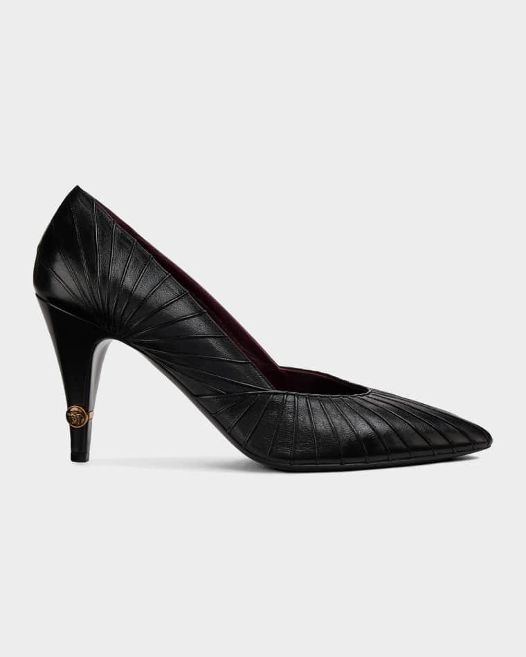 90mm Gianni Textured Leather Pumps by VERSACE