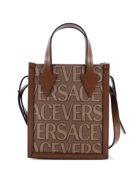 Allover Logo Convertible Tote Printed Canvas Mini crossbody bag by VERSACE 