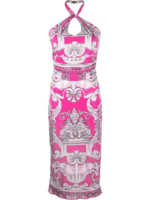 Barocco-print cut-out midi dress by VERSACE