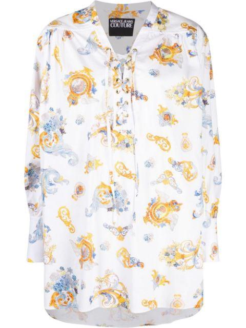 Barocco-print lace-up shirt by VERSACE