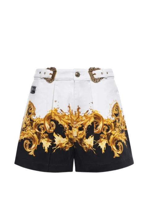 Baroque-print belted denim shorts by VERSACE