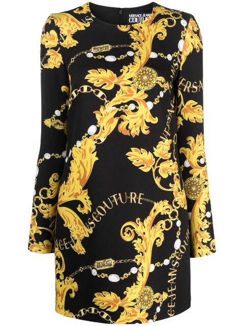 Baroque-print long-sleeve minidress by VERSACE