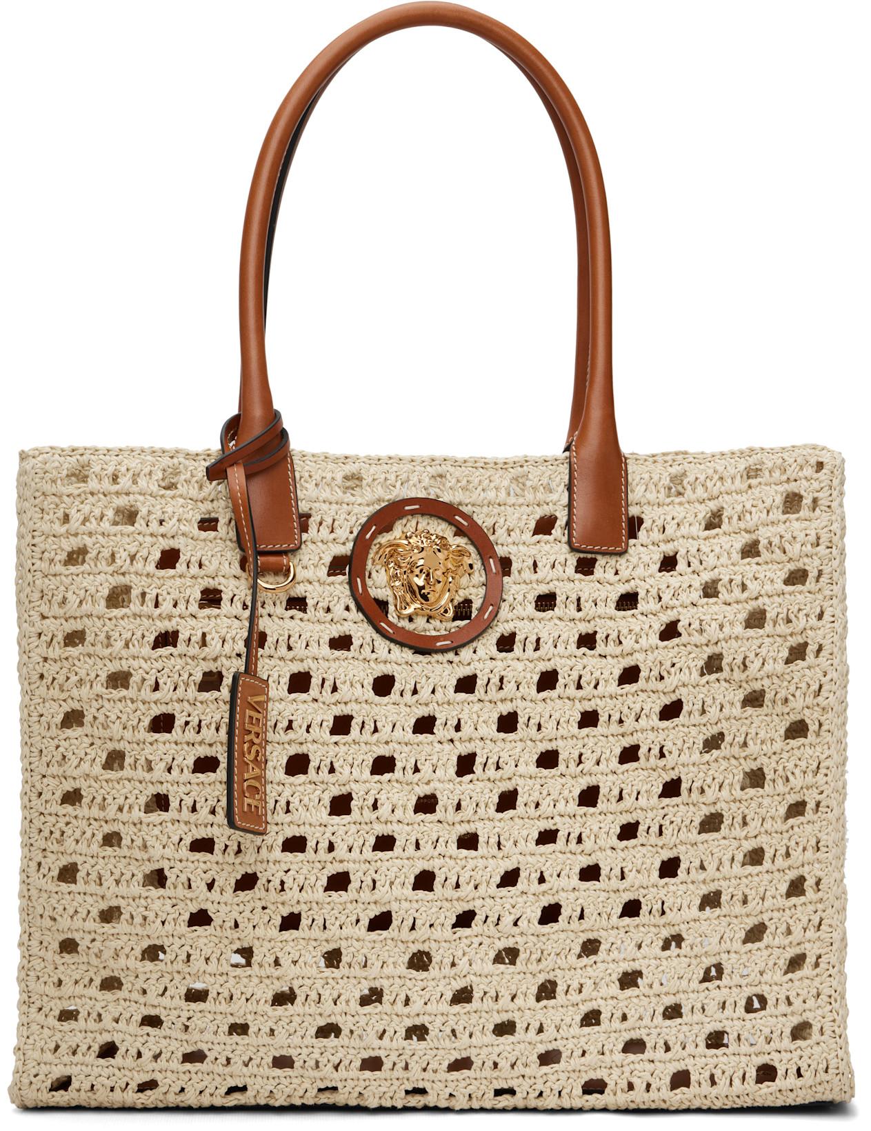 Beige 'La Medusa' Large Raffia Tote by VERSACE