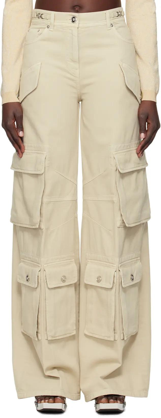 Beige Medusa Denim Cargo Pants by VERSACE