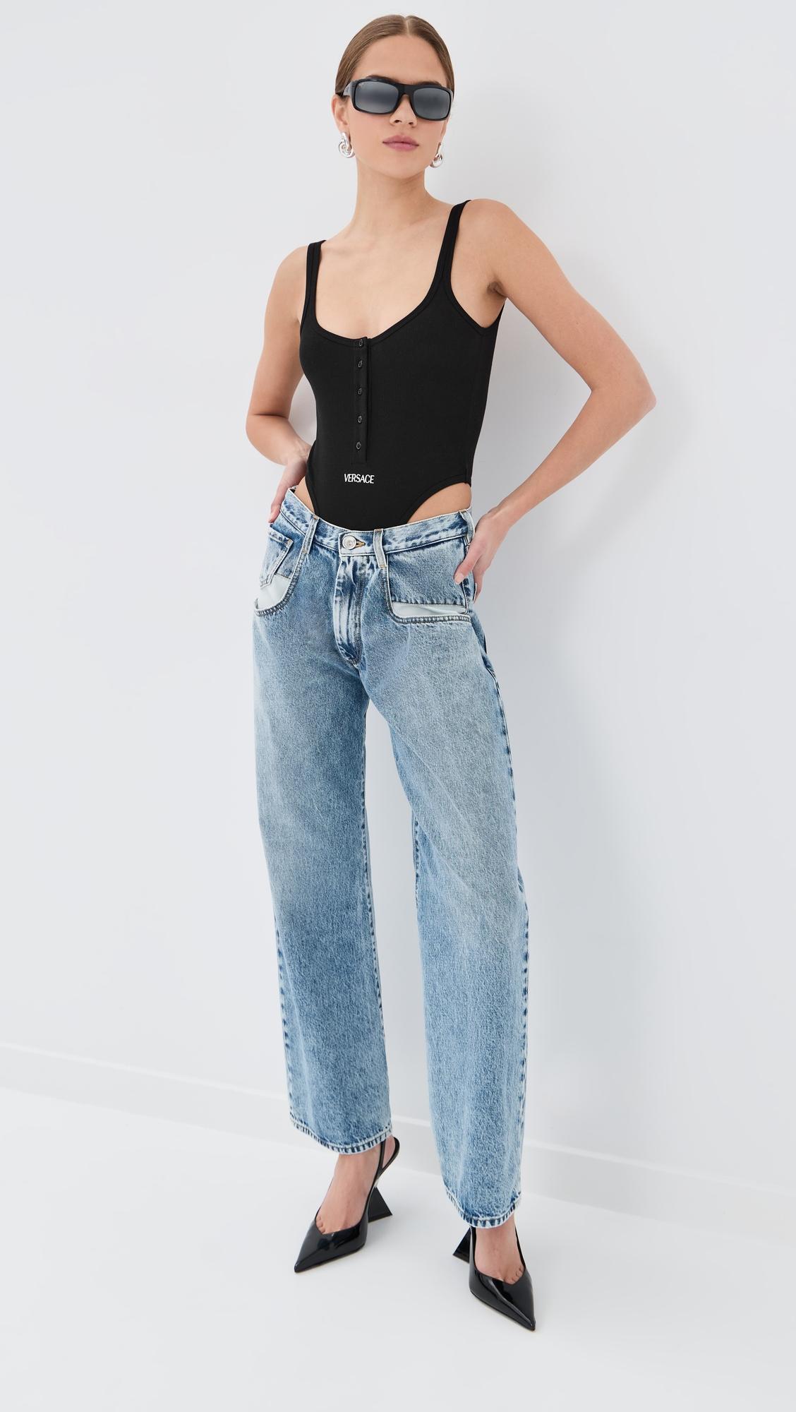 Bio Cotton Rib Thong Bodysuit by VERSACE