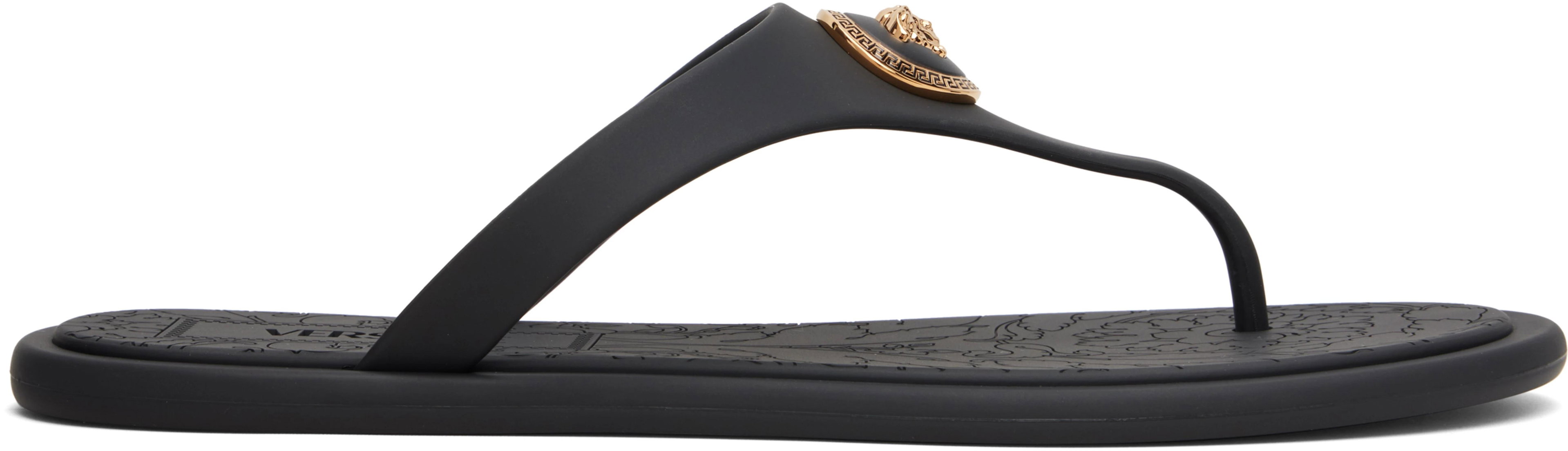 Black Alia Rubber Flat Sandals by VERSACE