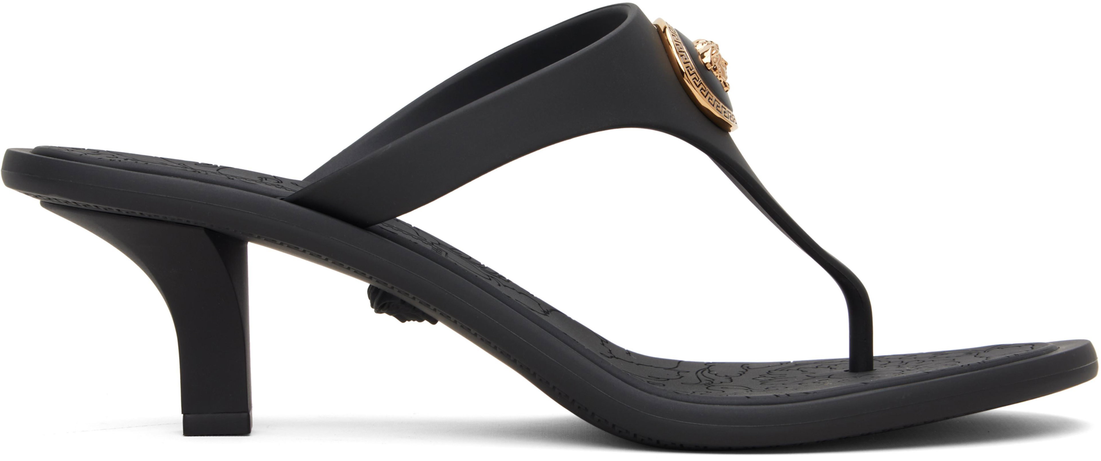 Black Alia Rubber Thong Heeled Sandals by VERSACE
