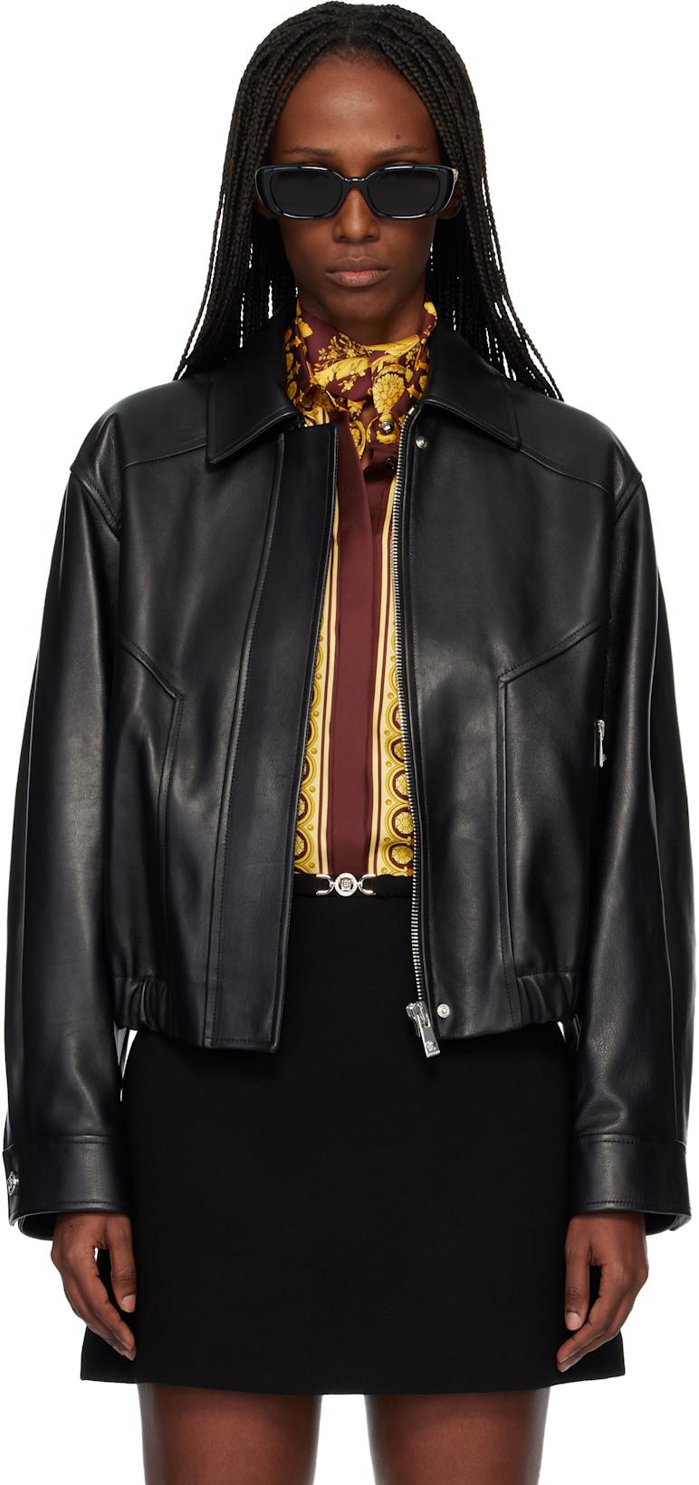 Black Blouson Leather Jacket by VERSACE