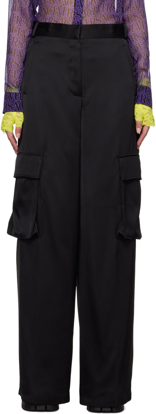 Black Cargo Pocket Trousers by VERSACE