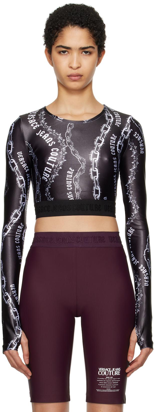 Black Chain Couture Crop T-shirt by VERSACE