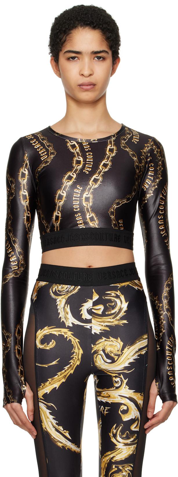 Black Chain Couture Crop T-shirt by VERSACE