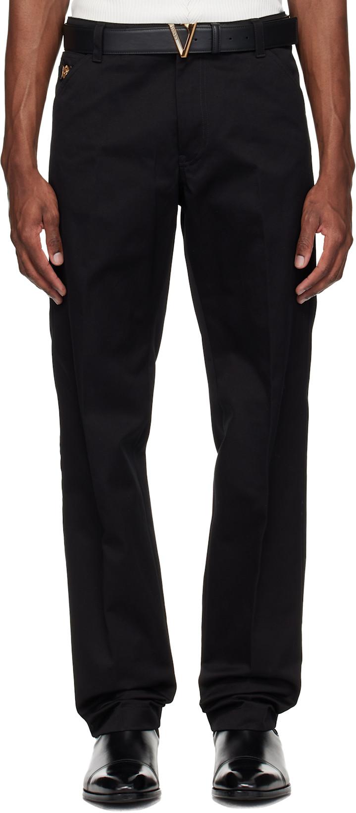 Black Cotton-Gabardine Chino Trousers by VERSACE