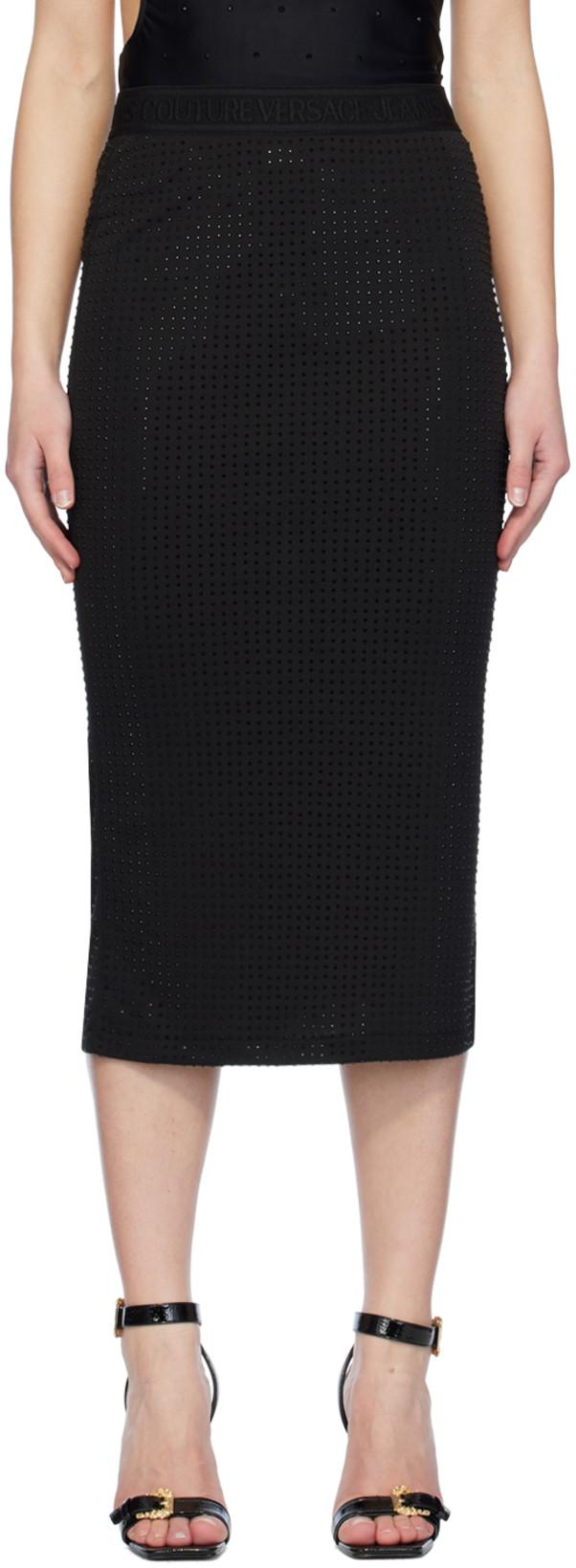 Black Crystal-Cut Midi Skirt by VERSACE