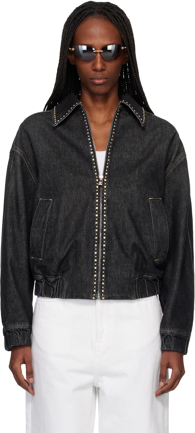 Black Embellished Denim Jacket by VERSACE