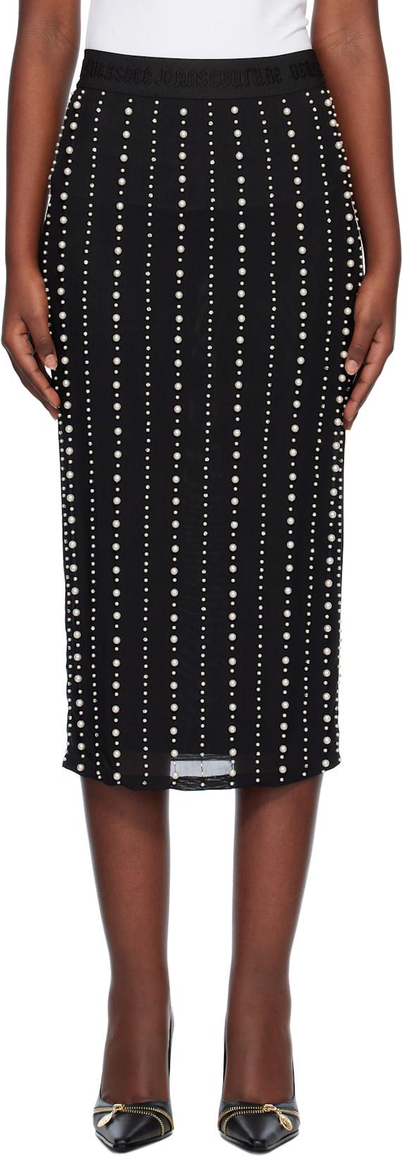 Black Embellished Midi Skirt by VERSACE