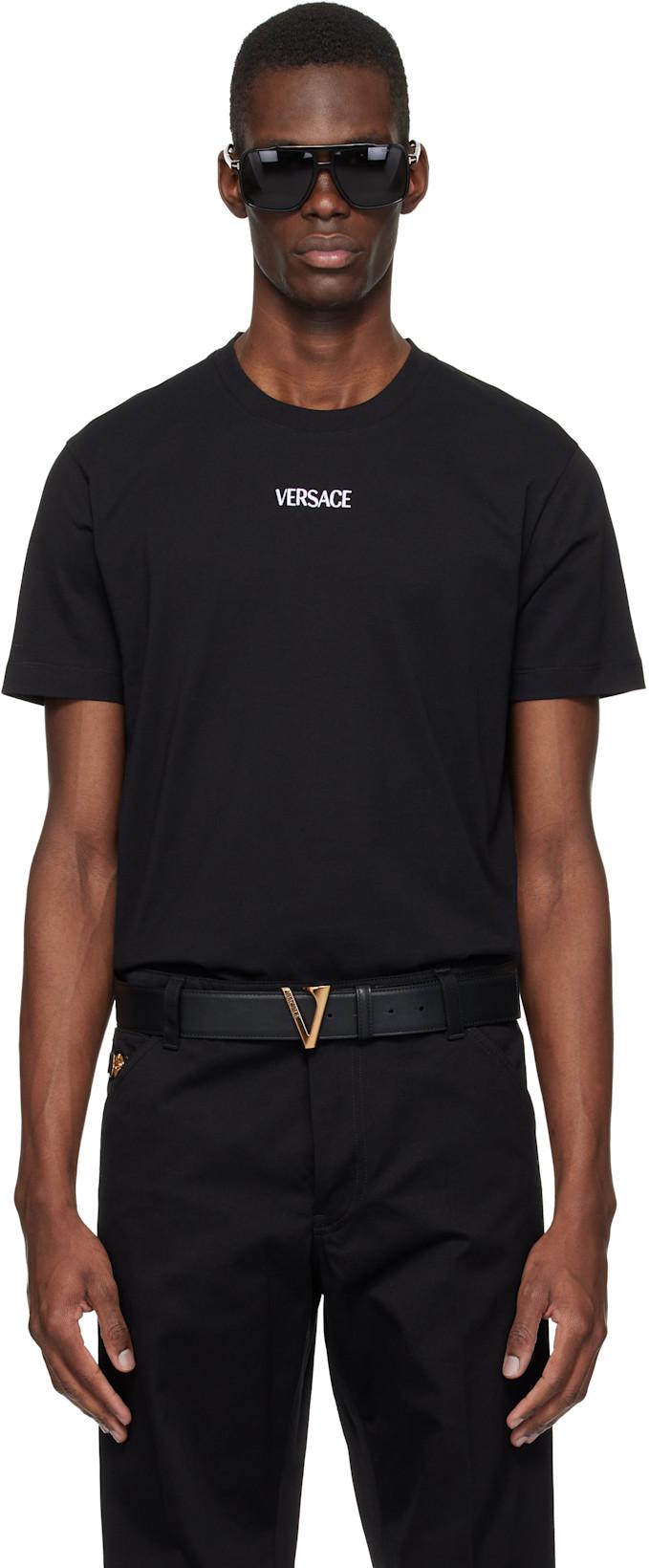 Black Embroidered Cotton-Jersey Slim T-shirt by VERSACE