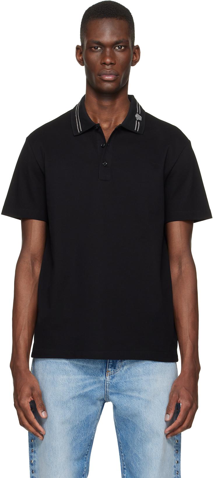 Black Embroidered Cotton Piqué Polo by VERSACE