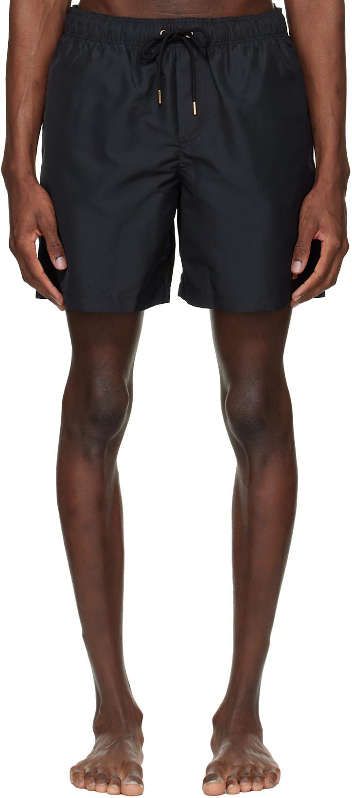 Black Embroidered Swim Shorts by VERSACE