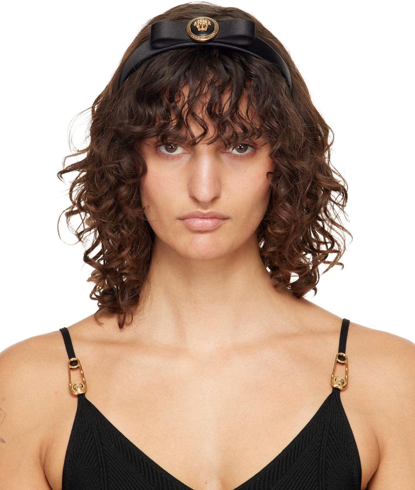 Black Gianni Ribbon Headband by VERSACE