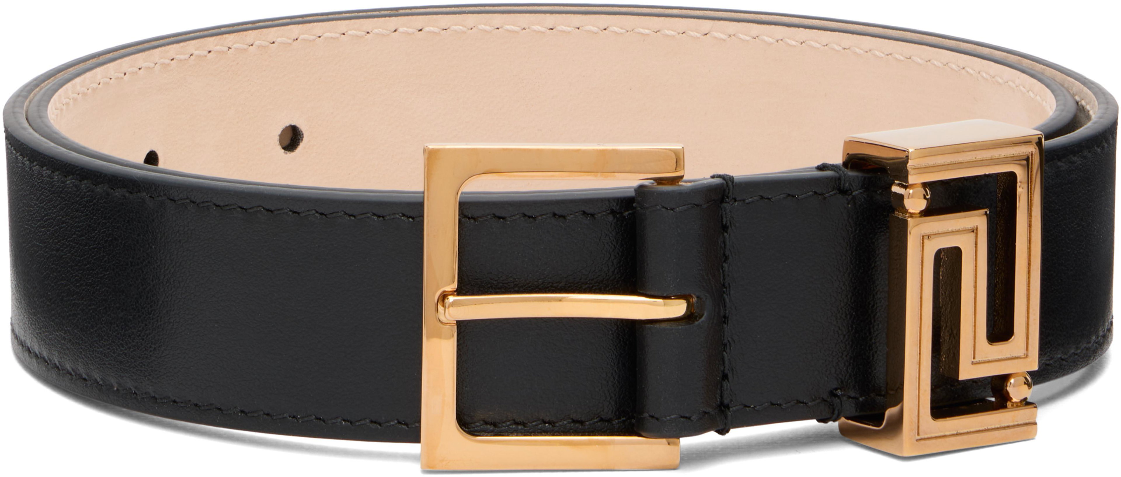 Black Greca Goddess Leather Belt by VERSACE