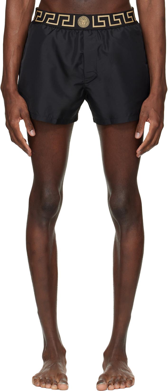 Black Greca Swim Shorts by VERSACE