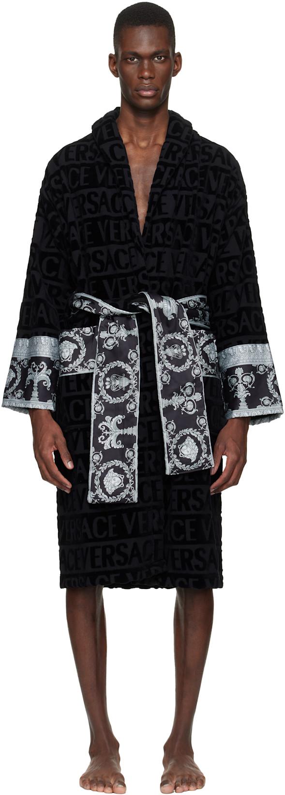 Black 'I Heart Baroque' Bathrobe by VERSACE