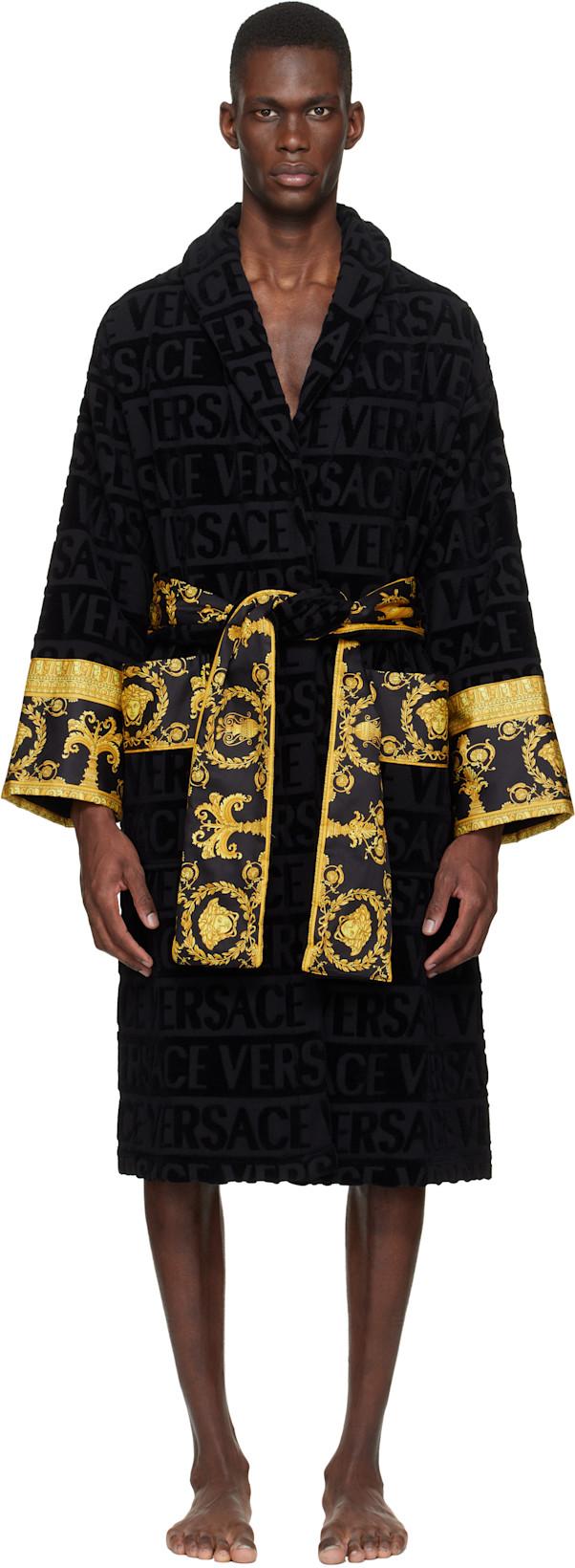 Black 'I Heart Baroque' Bathrobe by VERSACE