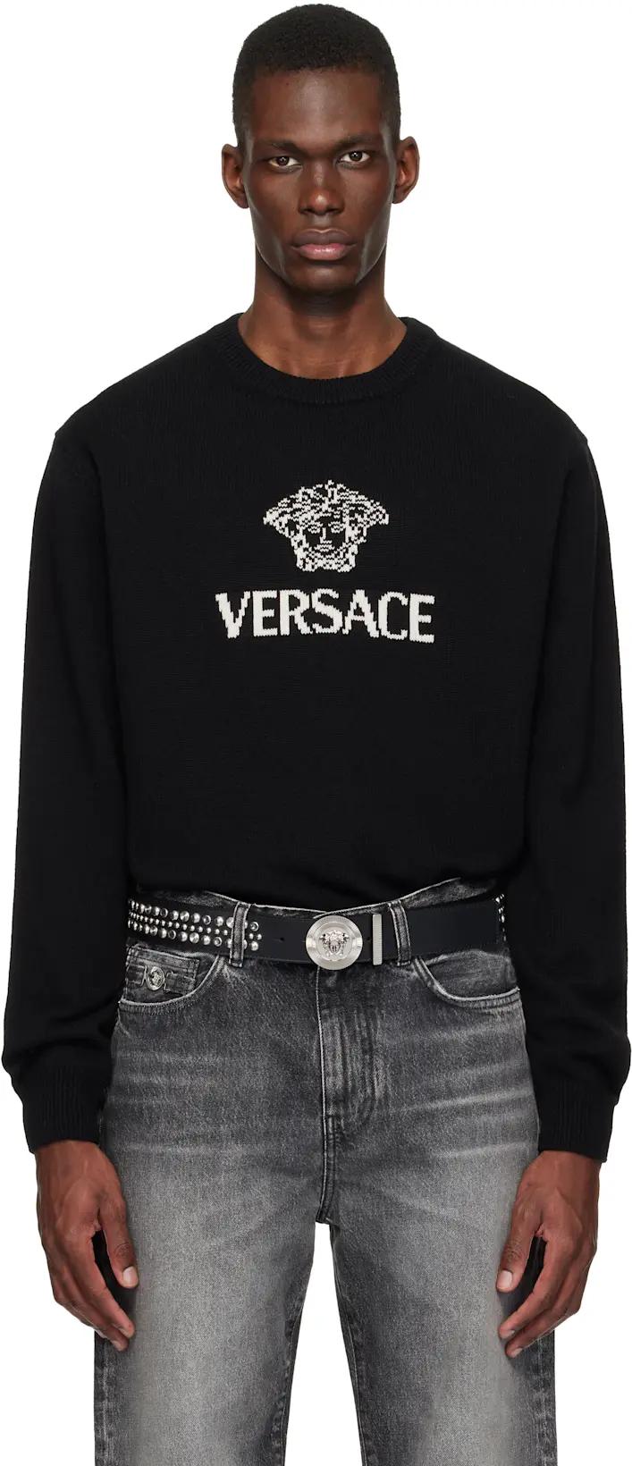 Black Intarsia Cashmere Knit Sweater by VERSACE