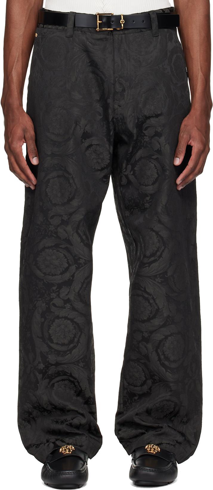 Black Jacquard Cotton Carpenter Trousers by VERSACE