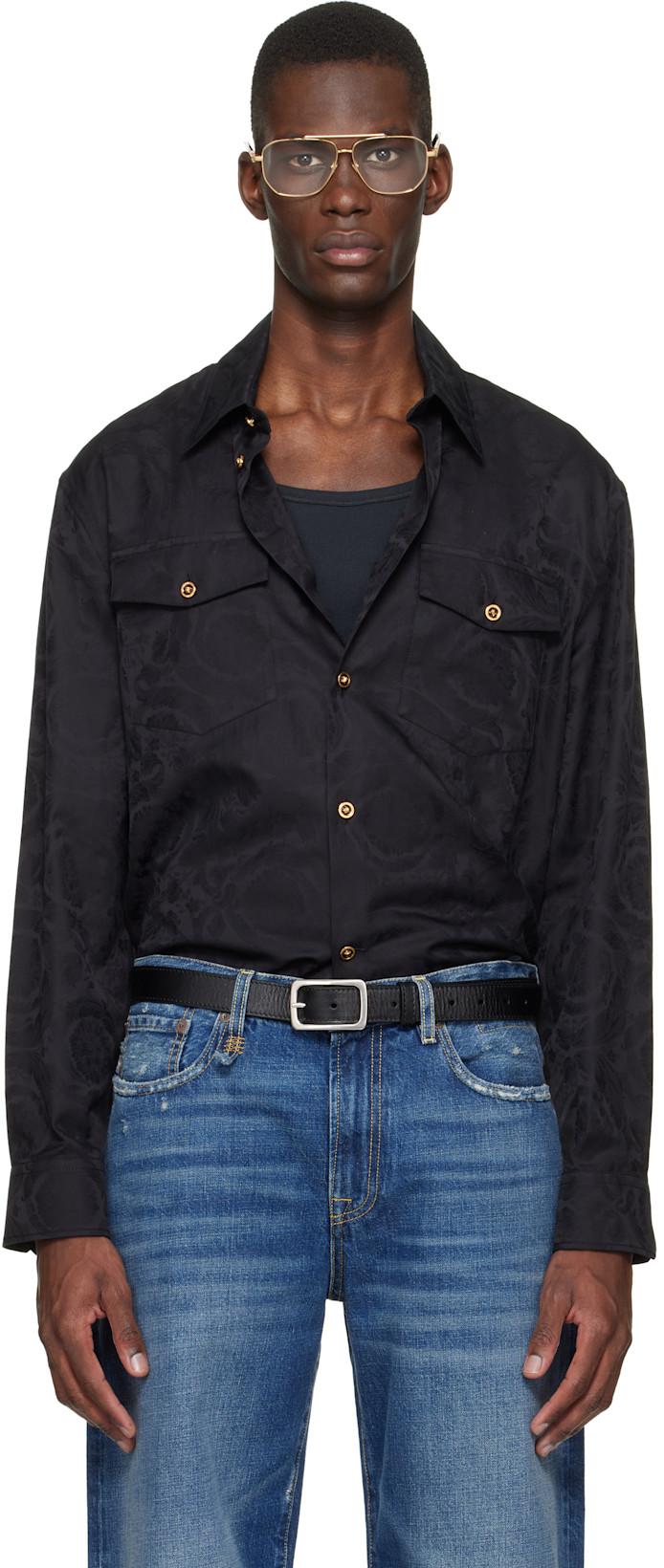 Black Jacquard Cotton-Poplin Shirt by VERSACE